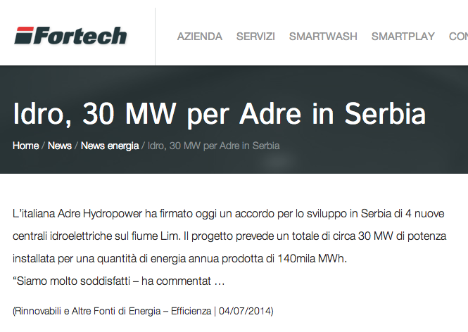 Idro, 30 MW per Adre in Serbia   Fortech
