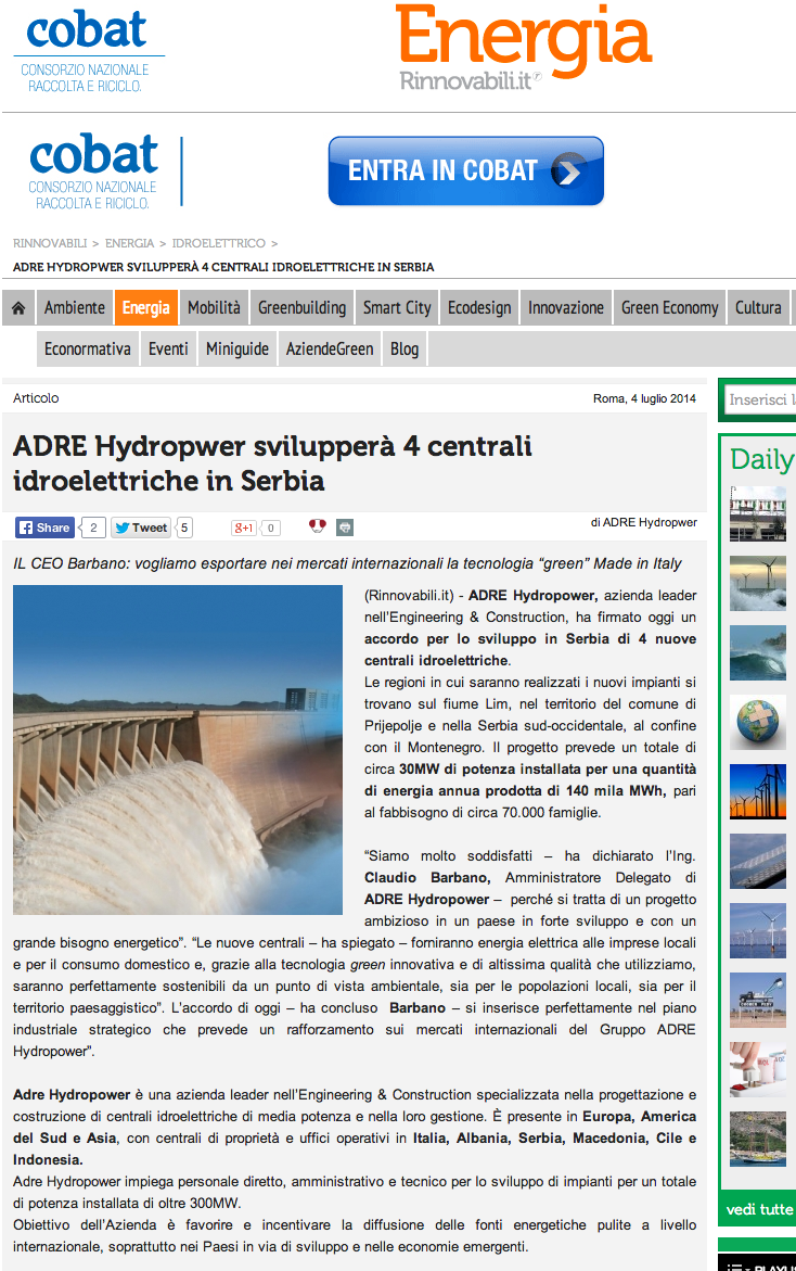 ADRE Hydropwer svilupperà 4 centrali idroelettriche in Serbia   Rinnovabili