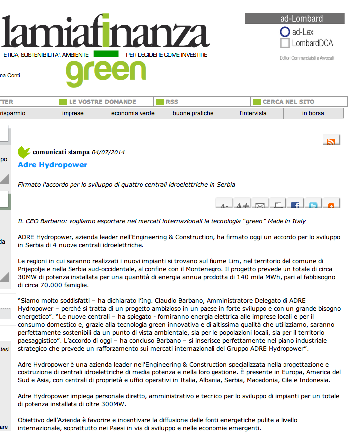 Adre Hydropower - La Mia Finanza Green