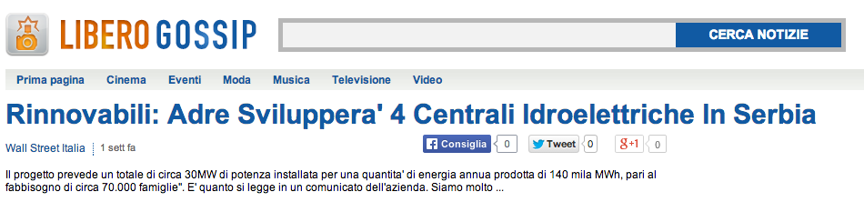 Rinnovabili  Adre Sviluppera' 4 Centrali Idroelettriche In Serbia - Libero Gossip