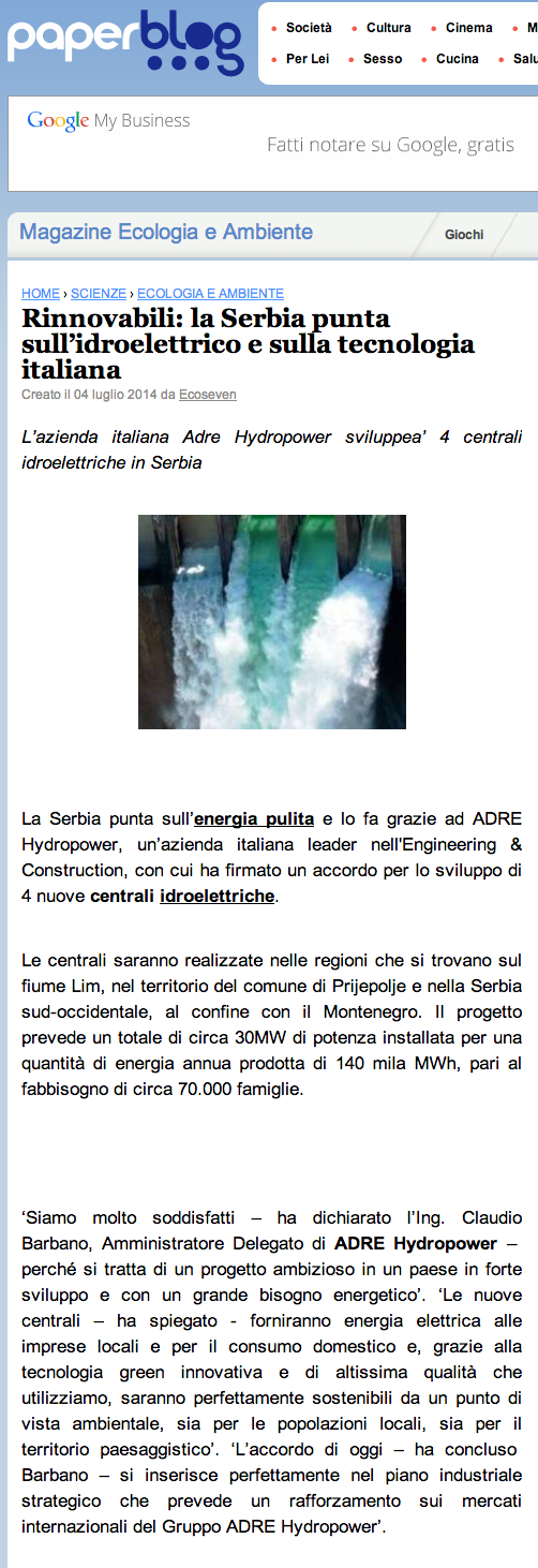 Rinnovabili  la Serbia punta sull’idroelettrico e sulla tecnologia italiana - Paperblog